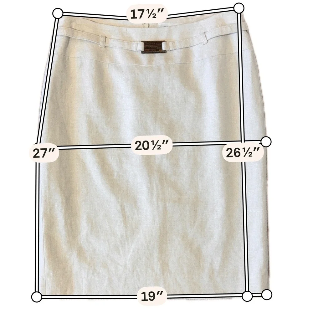 Calvin Klein Beige Linen Blend Pencil Skirt Buckle Detail Size 6‎ Professional